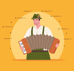 women german in national dress with accordion, male in traditional bavarian costume vector illustration design