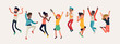 © Mascha Tace - Diverse group of happy people jumping. Cheerful multinational and multiracial people celebrating together. Flat vector winning characters collection