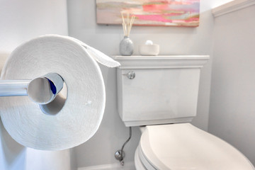 Sticker - Interior of a bathroom with a white toilet seat