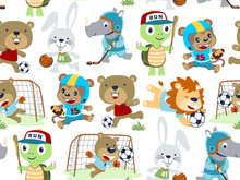 Seamless Pattern With Animals Sport Cartoon