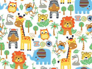 Sticker - seamless pattern of funny animals cartoon