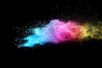 Wall Mural - explosion of colored powder isolated on black background.