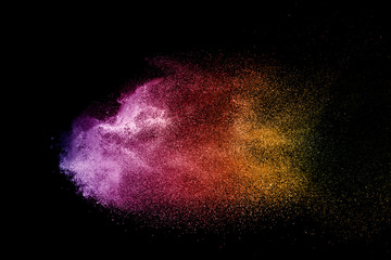 Wall Mural - explosion of colored powder isolated on black background.