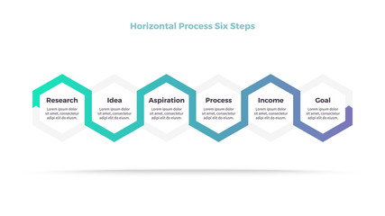 Business infographic. Timeline with 6 steps, options, hexagons. Vector template.