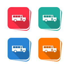 Wall Mural - School bus icon on square button