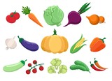 Fototapeta Kuchnia - Cartoon farm vegetables set