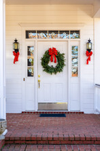 Residential Home Front Door Decorated For Christmas