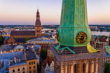 Canvas Print - Beautiful aerial panorama of Riga center and Vansu bridge over D