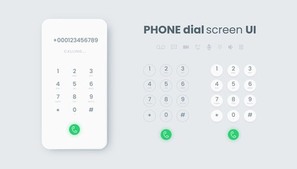 Smartphone dial. Realistic phone number pad, call screen UI with keypad and dial buttons. Vector isolated illustration touchscreen telephone interface