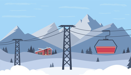 ski resort. winter mountain landscape with lodge, ski lift. mountain tours conceptual web banner. wi