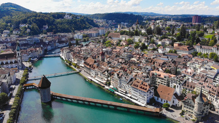 Amazing aerial view over the historic district of Lucerne in Switzerland - travel photography