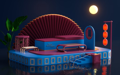 Wall Mural - Creative drawing of 3D Chinese style product display platform