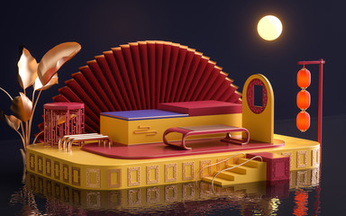 Wall Mural - Creative drawing of 3D Chinese style product display platform