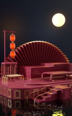 Wall Mural - Creative drawing of 3D Chinese style product display platform