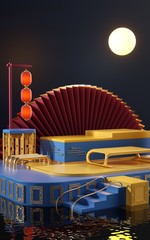 Wall Mural - Creative drawing of 3D Chinese style product display platform