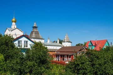 panoramic view of the old city with historical architecture against the blue sky on a clear summer day and space for copying in Rostov Yaroslavl region Russia