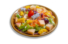 Fruits Salad And Vegetable In Dish Plate Isolated