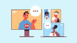 © mast3r - mix race people chatting during video call businesspeople using digital gadgets online conference meeting communication concept horizontal portrait vector illustration