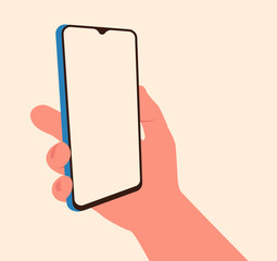 Hand holding vertically smartphone in isometric isolated. Mobile gaming concept