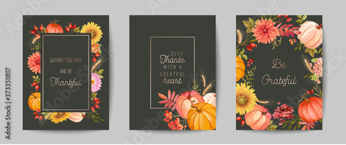 Fotografía Set of Thanksgiving Day greeting, invitation card, flyer, banner, poster template