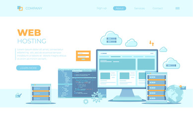 Wall Mural - web hosting, data security, сloud computing storage, information processing, database. hosting serve