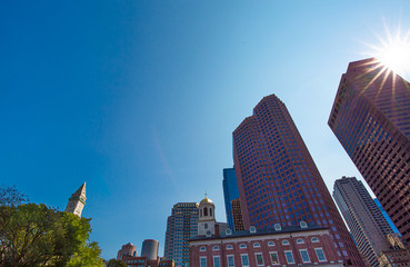 Canvas Print - Scenic Boston downtown financial district and city skyline