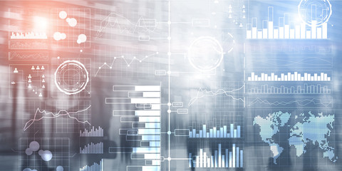 Wall Mural - business intelligence dashboard with key performance indicators on a virtual screen computer interfa