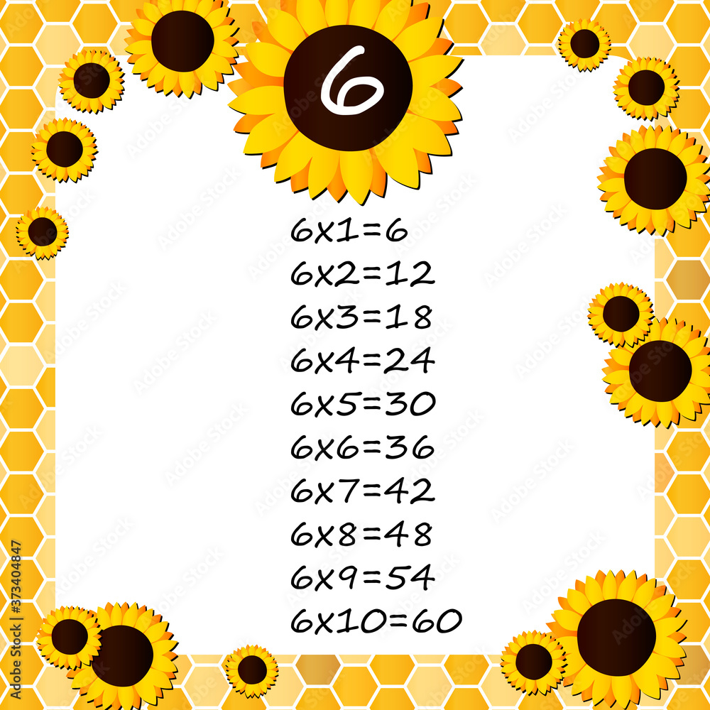 Multiplication Square. School vector illustration with sunflowers and ...