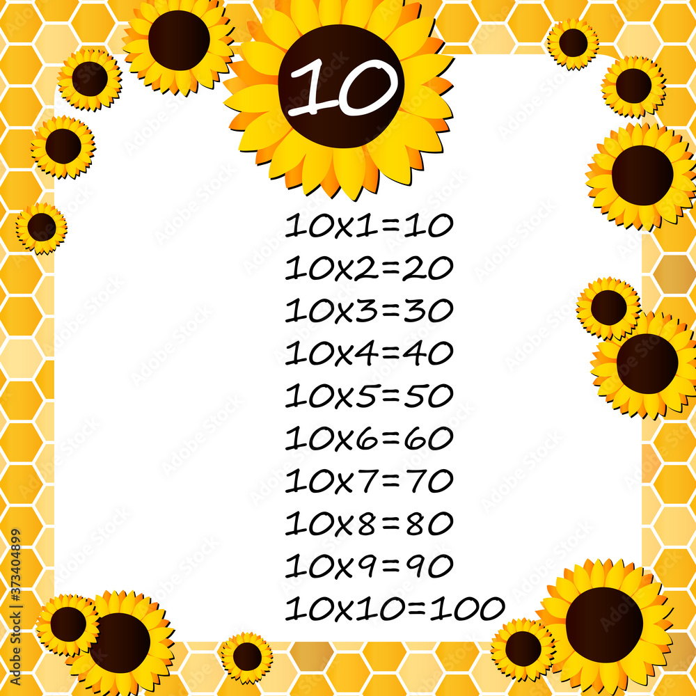Multiplication Square. School vector illustration with sunflowers and ...