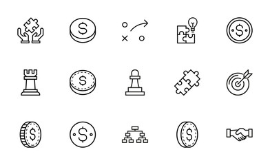 Simple set of business strategy modern thin line icons.