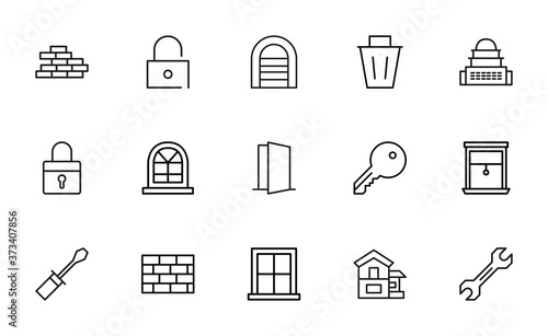 Cuadros en Lienzo Set of home related vector line icons.