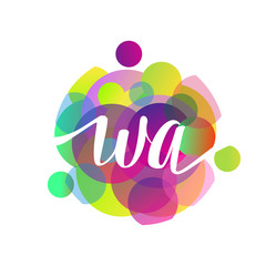 Letter WA logo with colorful splash background, letter combination logo design for creative industry, web, business and company.