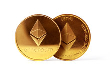 Ethereum Coin Cryptocurrency. Isolated On White White Background. 