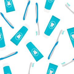 Wall Mural - Seamless pattern toothpaste and toothbrush vector illustration