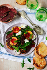 Canvas Print - Grilled peaches, goat cheese, and bresaola salad..