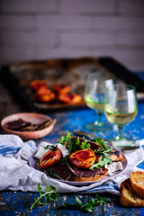 Sticker - Grilled peaches, goat cheese, and bresaola salad..