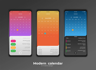 Calendar mobile apptasks ui ux design mockup vector image