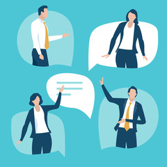 Discussion. Business people talking from speech bubbles. Communication concept. Vector illustration.