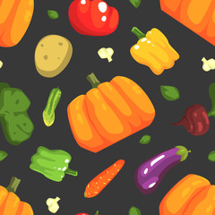 Sticker - Fresh Organic Vegetables Seamless Pattern, Farm Green Food Design Element Can Be Used for Fabric, Wallpaper, Packaging, Web Page Vector Illustration