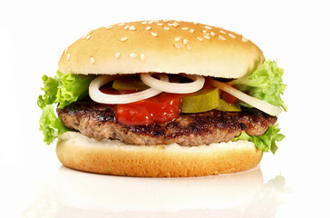 Sticker - Small Hamburger - Fast Food on white Background - Isolated