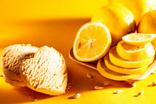  Lemon And Lemons On The Wood At Orange Background