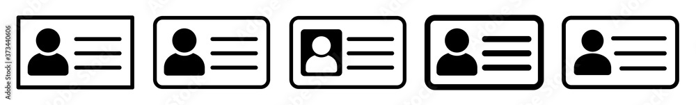 ID Card Icon Black | Driver's License Illustration | ID Badge Symbol | Identity Logo | Pass Passport Sign | Isolated | Variations - obrazy, fototapety, plakaty 