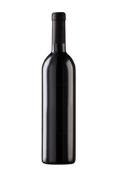 Black wine bottle on white background