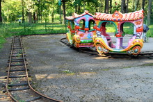 Abandoned Train Ride In An Amusement Park