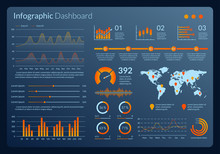 Infographic Dashboard Interface. Graphic Design With Data, Graph, Chart And Diagram. Modern Ui And UX Template For Web, Admin Panel. Vector Illustration.