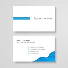White and blue business card clean design template vector