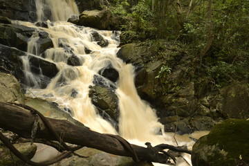 Huai Yai Waterfall after heavy rainfall in deep forest Thap Lan National Park, Thailand.