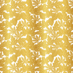 Wall Mural - seamless pattern with fall leaf, abstract golden leaf texture on white background design