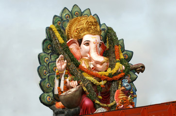 Wall Mural - View of Indian Hindu God Ganesha Idol ,being transported for immersion in water bodies,at the end of chathurthi festival,for 10 days