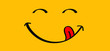 © MarkRademaker - Mmm Yummy smile with tongue lick mouth World smile day or month Food logo Smiling everyday Funny vector laugh cartoon sign Delicious, tasty eating emoji lip face Emotion smiley lips symbol licking